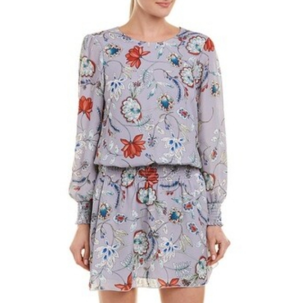 PARKER Floral Drop Waist Long Sleeve Mini Dress Sz XS